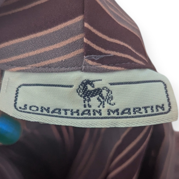 Vintage Jonathon Martin Blouse 9/10 Mauve Stripe Button Down Neck Bowtie - Picture 5 of 9